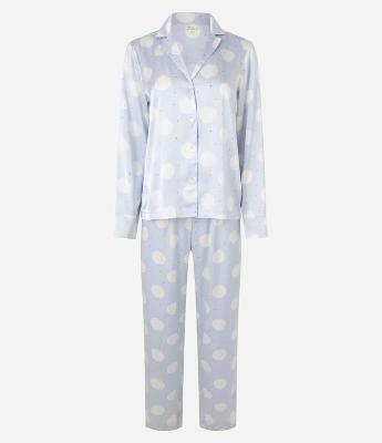 Pijama Americano Longo em Cetim com Estampa de Lua