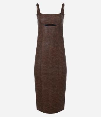 Vestido New Midi em Pu com Abertura Abaixo do Busto