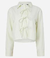 Camisa em Sarja Listradinha com Amarração de Lacinhos - 1