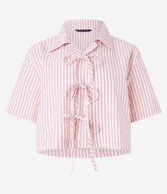 Camisa em Sarja Listradinha com Amarração de Lacinhos