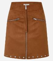 Saia Reta Cintura Alta em Suede com Zíper Frontal e Rebites na Barra - 1