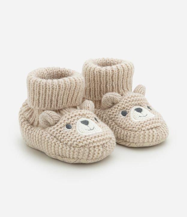 Sapato Infantil em Tricô com Bordado Carinha de Urso - Tam 0 a 12 meses - 1
