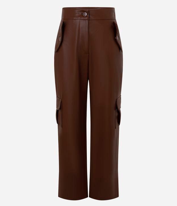 Calça Reta em PU com Bolsos Cargo - 1