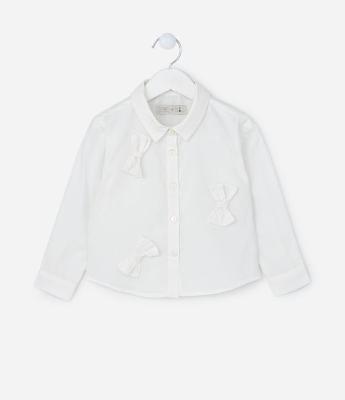 Camisa Infantil em Tricoline com Laços Aplicados - Tam 1 a 5 Anos