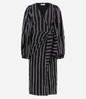 Vestido Midi com Manga Bufante Estampa Listrada e Amarração na Cintura - 1