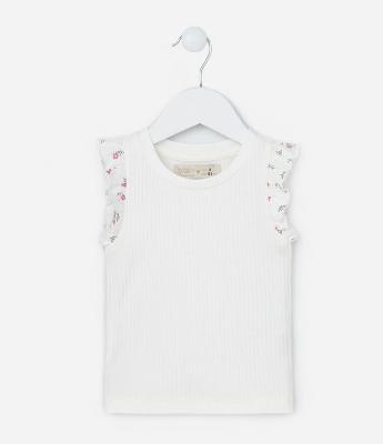 Regata Infantil em Ribana com Babadinho Floral - Tam 1 a 5 Anos