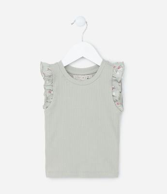 Regata Infantil em Ribana com Babadinho Floral - Tam 1 a 5 Anos