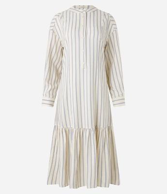 Vestido Chemise Midi Manga 3/4 em Viscolinho Listrado