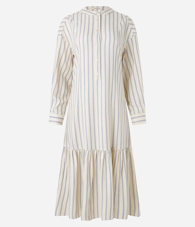 Vestido Chemise Midi Manga 3/4 em Viscolinho Listrado - 1
