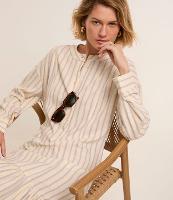 Vestido Chemise Midi Manga 3/4 em Viscolinho Listrado - 2