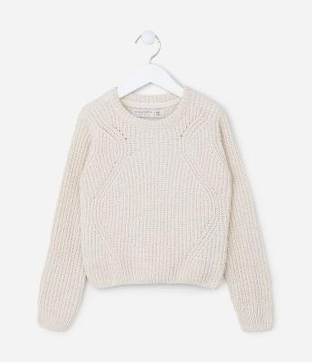 Suéter Infantil em Tricô com Textura - Tam 5 a 14 Anos