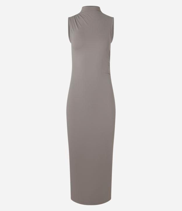 Vestido Long Midi em Microfibra com Golinha e Franzido na Lateral - 1