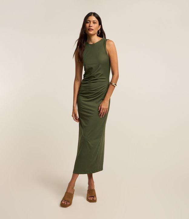Vestido Longo em Microfibra com Franzido Lateral - 2