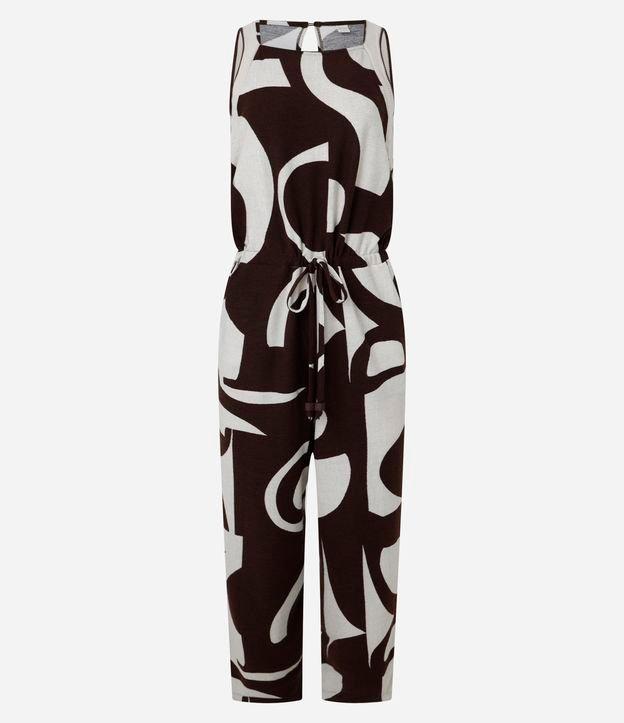 Macacão Reto em Viscose com Estampa Abstrata e Cava de Tricô - 1