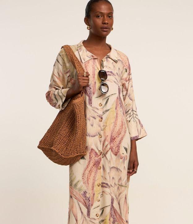 Vestido Midi em Viscolinho com Estampa Natural - 1