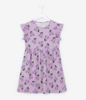 Vestido Infantil com Estampa de Cerejas e Babadinho - Tam 5 a 14 anos