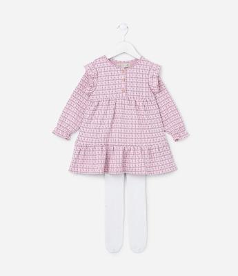 Vestindo Infantil com Estampa Jacquard e Meia Calça - Tam 1 A 5 Anos