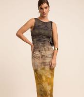 Vestido Midi em Tule com Estampa de Folhagem - 1