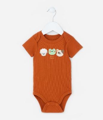 Body Infantil Canelada com Estampa Bichinhos - Tam 0 a 18 meses