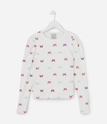 Blusa Infantil Canelada com Manga Bufante - Tam 5 a 14  Anos