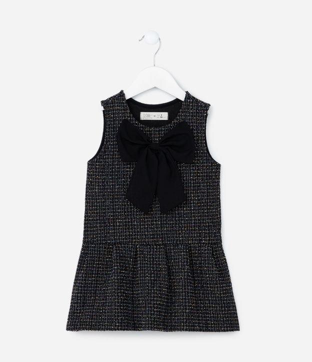 Vestido Infantil com Estampa Jacquard Brilhoso e Laço - Tam 1 A 5/6 Anos - 1