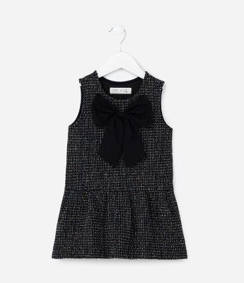 Vestido Infantil com Estampa Jacquard Brilhoso e Laço - Tam 1 A 5/6 Anos