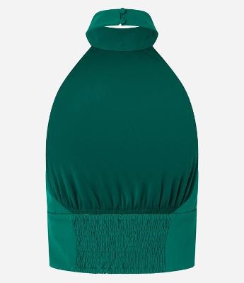 Blusa Cropped em Crepe com Decote Halter