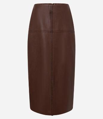 Saia Lápis Midi em PU com Zíper Frontal