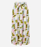 Saia Midi Evasê em Viscolinho Cós Elástico e Amarração com Estampa Abstrata - 1