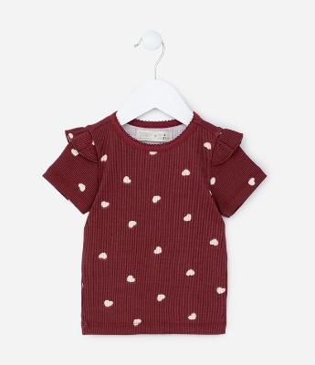 Blusa Infantil com Babadinhos e Estampa Corações - Tam 1 a 5 Anos