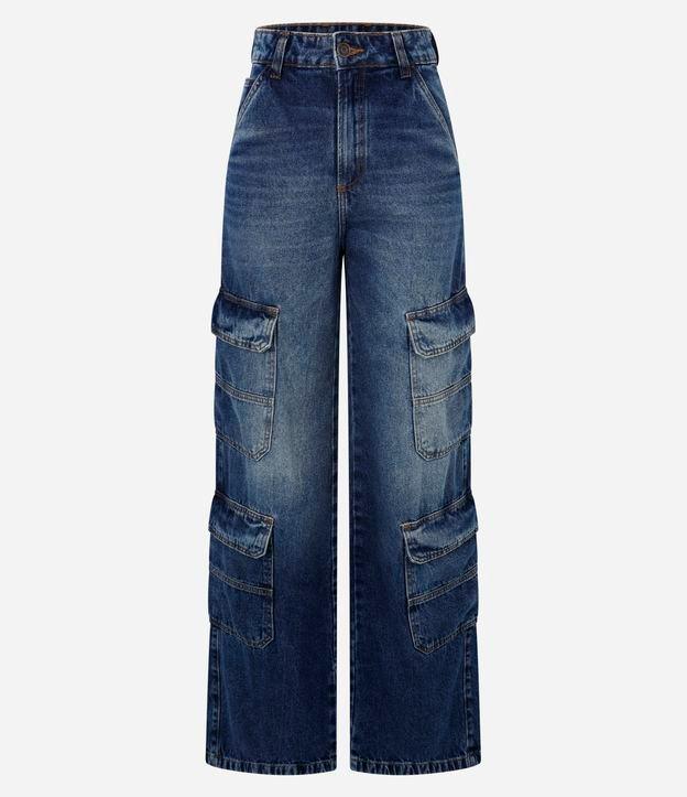 Calça Wide Leg Jeans com Bolso Cargo - 1