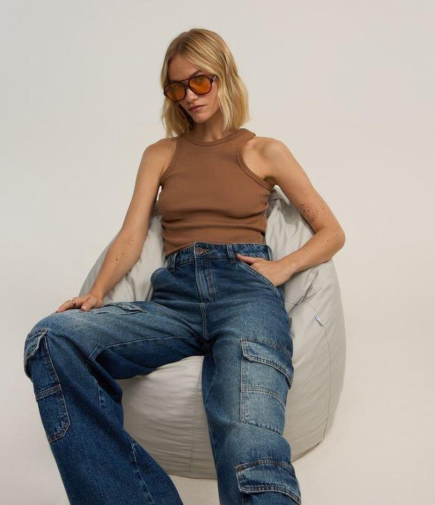Calça Wide Leg Jeans com Bolso Cargo - 2