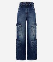 Calça Wide Leg Jeans com Bolso Cargo - 1