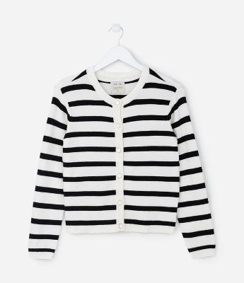 Cardigan Infantil em Fleece com Listras - Tam 5 a 14 anos