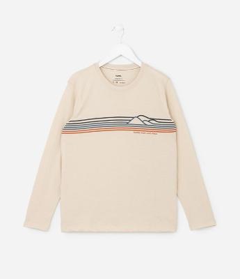 Camiseta Infantil com Estampa de Listras e Montanhas - Tam 5 a 14 anos