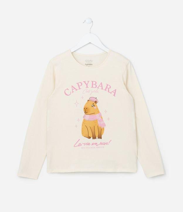 Camiseta Infantil em Algodão Estampa Capivara de Cachecol - Tam 5 a 14 anos - 1