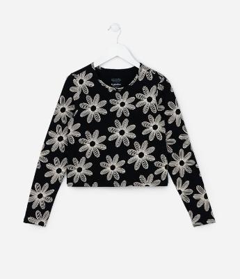 Camiseta Curta Infantil com Estampa Floral - Tam 5 a 14 Anos