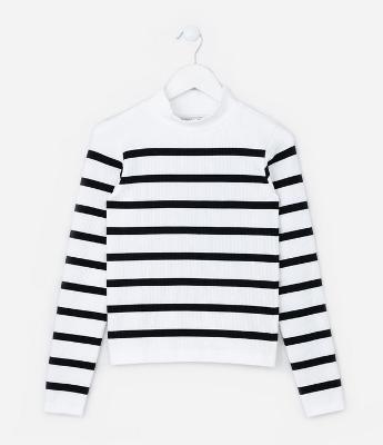 Camiseta Infantil Texturizada Seamless com Listras - Tam 5 A 14