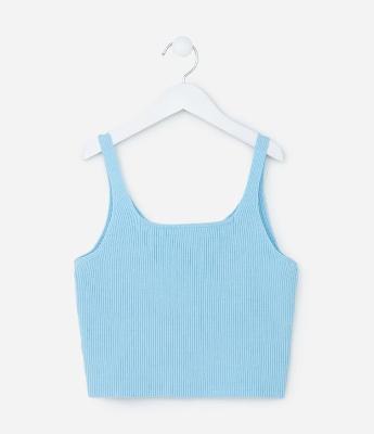 Blusa Cropped Infantil Canelada em Tricô - Tam 5 a 14 anos