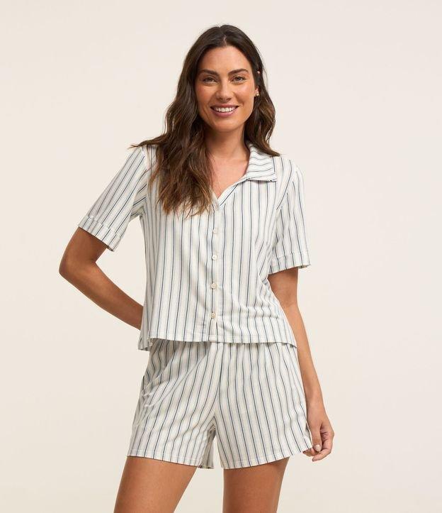 Pijama Americano Short Doll Manga Curta em Viscose  Listrada - 2