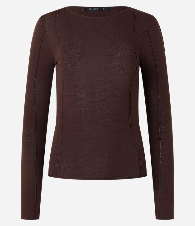 Suéter em Tricô com Gola Redonda e Frisos Frontais - 1