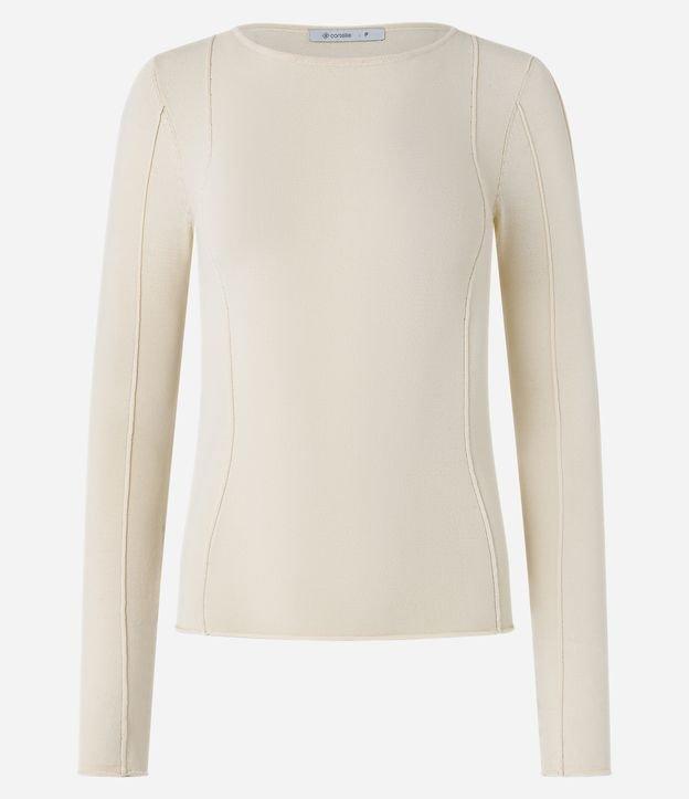 Suéter em Tricô com Gola Redonda e Frisos Frontais - 1