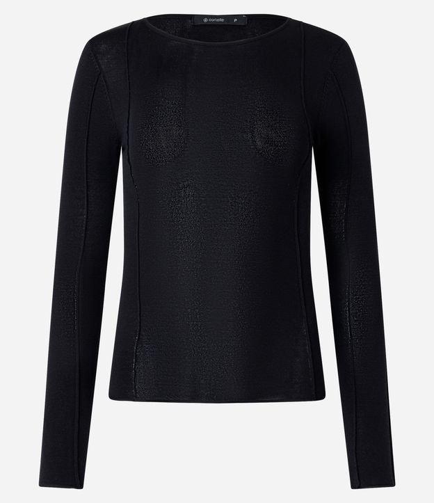 Suéter em Tricô com Gola Redonda e Frisos Frontais - 1