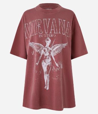 Camiseta Oversized em Algodão Lavada com Estampa Nirvana