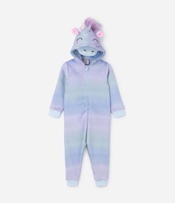 Pijama Jumper Infantil em Fleece com Bordado Unicórnio e Detalhe - Tam 2 a 14 anos