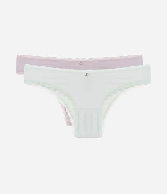 Kit 02 Calcinhas Biquíni em Microfibra com Rendas
