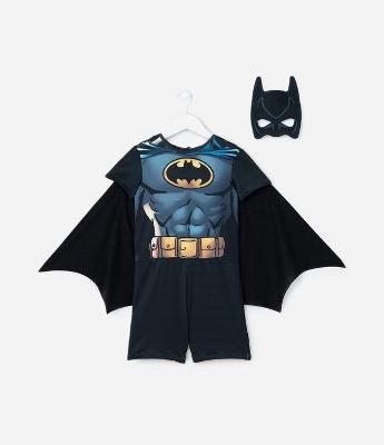 Macacão Infantil com Máscara e Estampa Batman - Tam 3 a 8 Anos