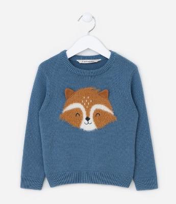 Suéter Infantil em Tricô com Estampa de Raposa Peludinha com Orelhinhas Interativa - Tam 1 a 5 Anos