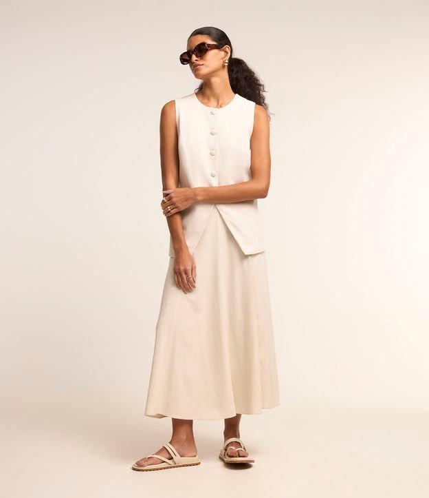 Saia Evasê Longa em Viscose com Linho e Recortes - 1