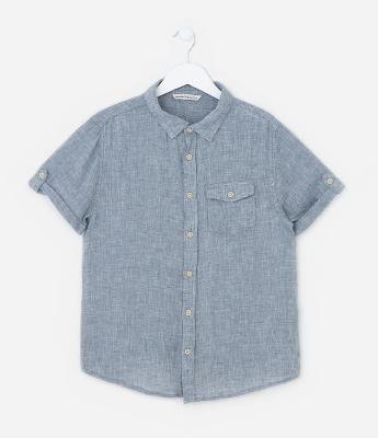 Camisa Infantil em Viscose e Linho com Bolsinho -Tam 5 a 14 Anos